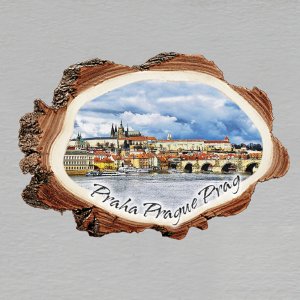 Praha - Hradčany s Vltavou den - magnet kůra malá