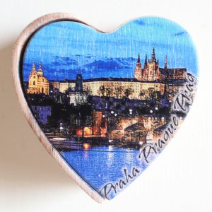 Praha - Hradčany s Vltavou noc - krabička srdce