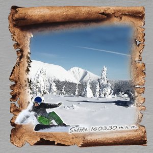 Sněžka - snowboardista - magnet papyrus