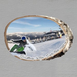 Špindlerův Mlýn - Svatý Petr - snowboardista zelený -  magnet bříza