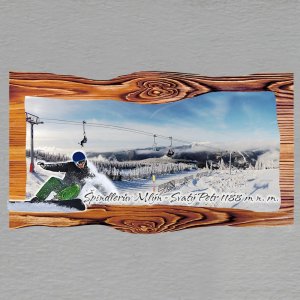 Špindlerův Mlýn - Svatý Petr - snowboardista zelený - magnet prkno