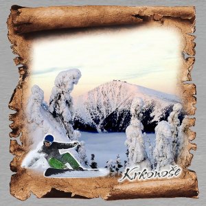 Krkonoše - snowboardista  zelený - magnet papyrus