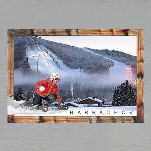 Harrachov - lyžař - magnet C6 rám dvojitý