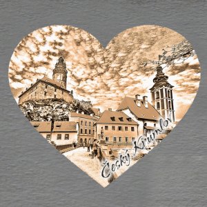 Český Krumlov - magnet srdce - sépie