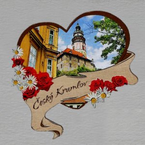 Český Krumlov - magnet srdce kytky červené