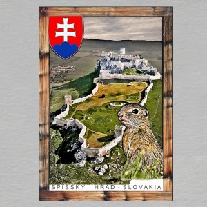 Spišský hrad - svišť - znak - magnet C6 rám dvojitý