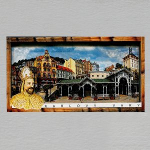 Karlovy Vary - Lázně - Karel IV. - magnet DL rám dvojitý