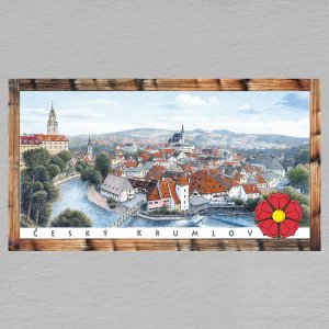 Český Krumlov - Panorama + růže - magnet DL rám