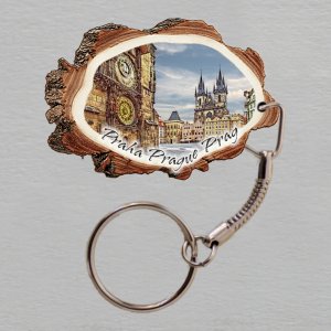 Praha - Týnský chrám a orloj - klíčenka kůra