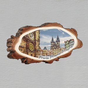 Praha - Týnský chrám a orloj - magnet kůra