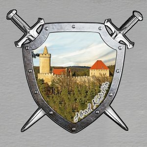 Kokořín - hrad - magnet štít s meči