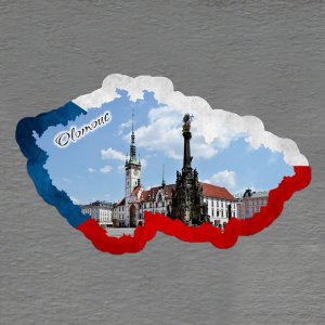 Olomouc - magnet mapa rám vlajka