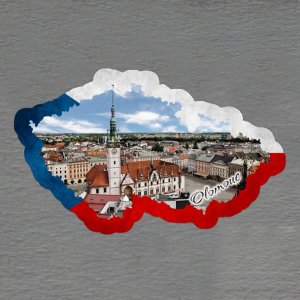 Olomouc - magnet mapa rám vlajka