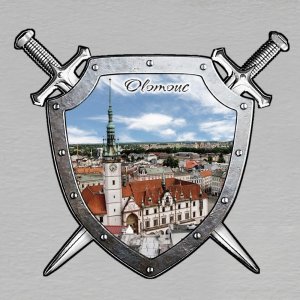 Olomouc - magnet štít s meči