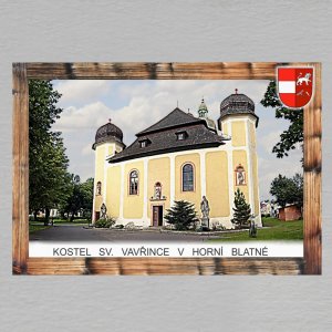 Horní Blatná - kostel sv. Vavřince - magnet C6 rám dvojitý