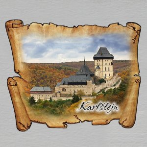 Karlštejn - hrad - magnet mini pergamen