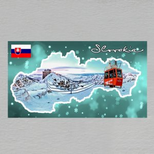 Lomnický štít - lanovka - magnet rám mapa dvojitý