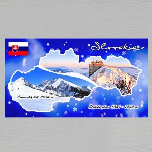 Štrbské pleso - Lomnický štít - magnet rám mapa dvojitý koláž