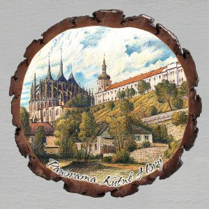 Kutná Hora - Panorama - magnet kůra kulatá