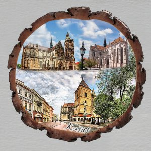 Košice - magnet kůra kulatá koláž