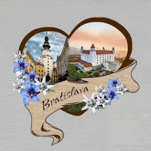 Bratislava - Hrad - Michalská brána -  magnet srdce kytky modré - koláž