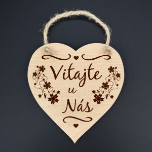 Vitajte u Nás - dekorace srdce 16cm