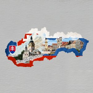 Banská Bystrica - magnet mapa rám vlajka