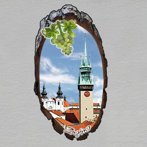 Znojmo - hrozen vína - magnet kůra ovál