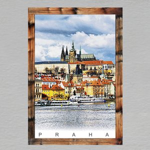 Praha - Hradčany s Vltavou den - magnet  C6 rám