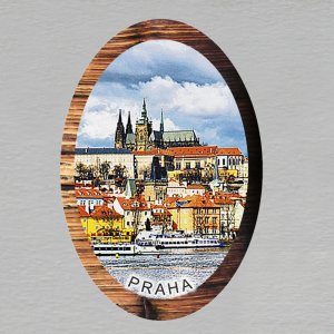 Praha - Hradčany s Vltavou den - magnet ovál