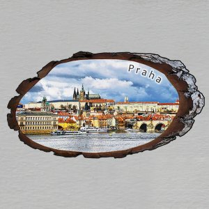 Praha - Hradčany s Vltavou den - magnet kůra ovál