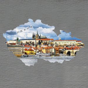 Praha - Hradčany s Vltavou den - magnet mapa