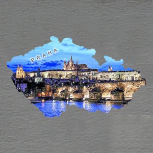 Praha - Hradčany s Vltavou noc - magnet mapa