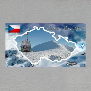 Sněžka - lanovka - magnet DL mapa - rám zima - dvojitý