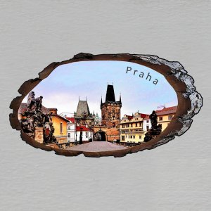 Praha - Mostecká brána - magnet kůra ovál