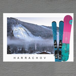 Harrachov - skokanské můstky - snowboard, lyže - magnet C6 dvojitý