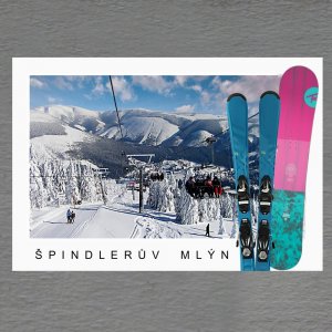 Špindlerův Mlýn - lyže, snowboard - magnet C6 dvojitý