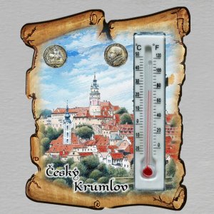 Český Krumlov - magnet s teploměrem - pergamen