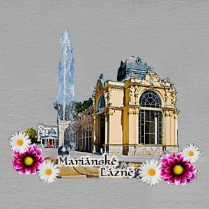 Mariánské Lázně - květy - růžovo-bílé -  magnet masiv ořez 8cm