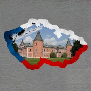 Sokolov - Muzeum - magnet mapa rám vlajka