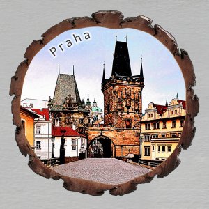 Praha - Mostecká brána - magnet kůra kulatý