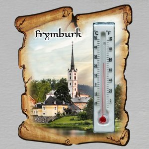 Frymburk - magnet s teploměrem - pergamen