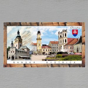 Banská Bystrica - znak - součást rámu kostel vlevo - magnet DL rám dvojitý