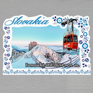 Lomnický štít - lanovka - magnet C6 rám Slovakia výšivka dvojitý