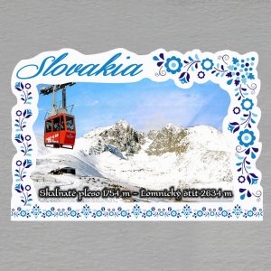 Skalnaté pleso - Lomnický štít - magnet C6 rám Slovakia výšivka - jednoduchý