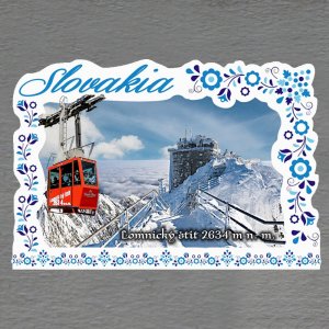 Lomnický štít - lanovka - magnet C6 rám Slovakia výšivka dvojitý