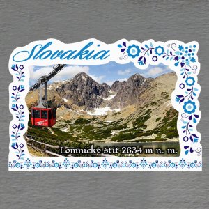 Lomnický štít - lanovka - magnet C6 rám Slovakia výšivka dvojitý