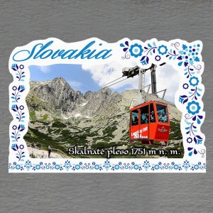 Skalnaté pleso - lanovka - magnet C6 rám Slovakia výšivka - jednoduchý