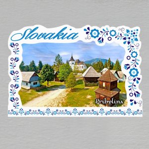 Pribylina 1 - Magnet C6 rám Slovakia - výšivka modrá - jednoduchý