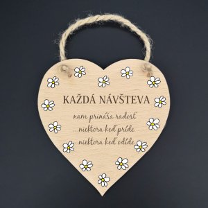 Každá návštěva... - kopretiny - dekorace srdce 16cm